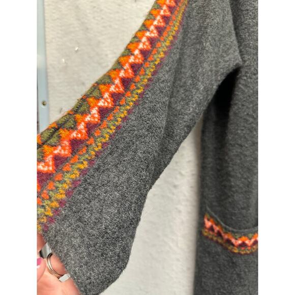 Jacquard Open Front Cardi-Coat Women Charcoal Gray Long Line Boho Aztec L - Picture 3 of 8